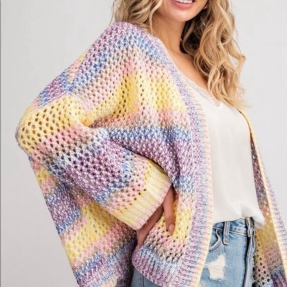 Pastel striped open weave cardigan - Picture 7 of 9